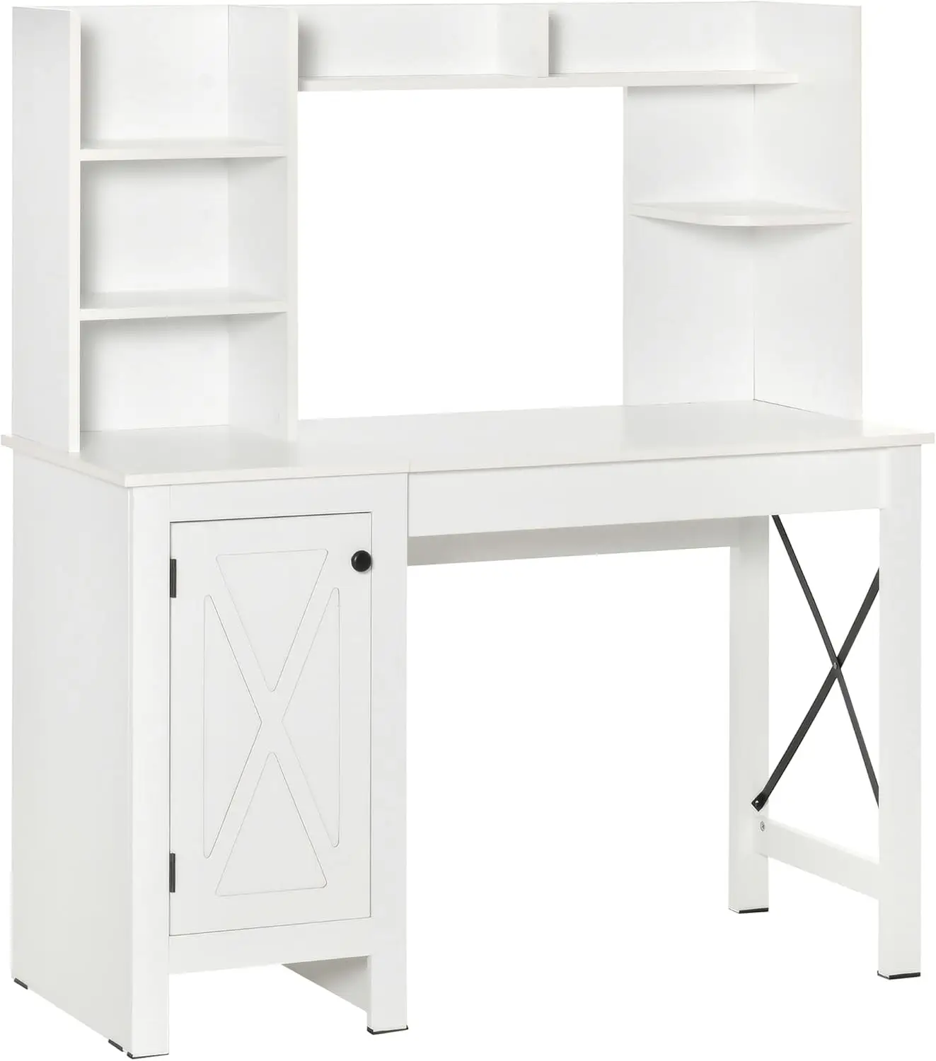 

Farmhouse Computer Desk with Hutch and Cabinet, Home Office Desk with Storage, for Study, White