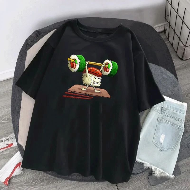 Women Sushi T-shirts Summer Cute Sushi hug Short Sleeve Tees shirt femme 2025 Summer O-Nock Kawaii Clothing Tops Ladies T shirt