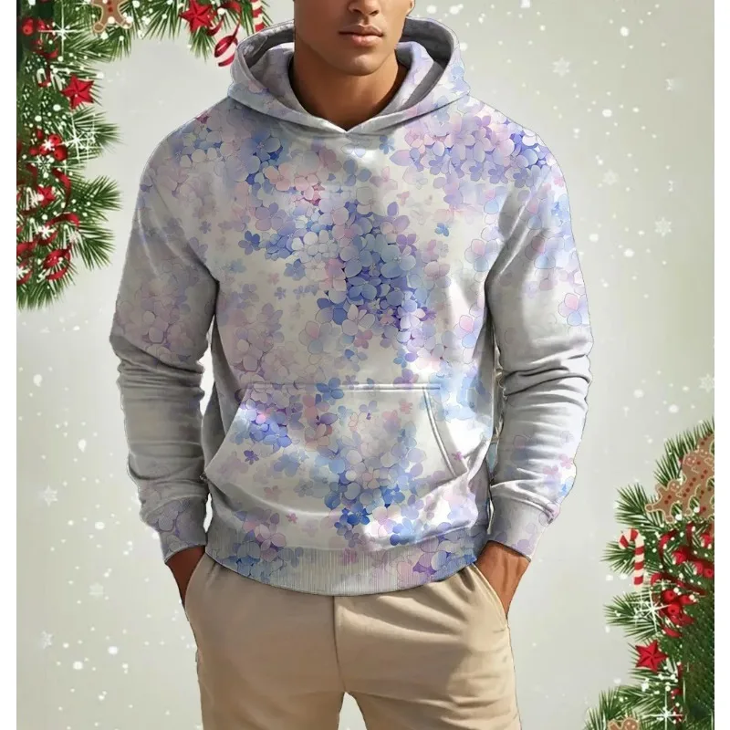 

2025 Hooded Sweatshirt 3D Printed Sportswear Men's Solid Color New Fashion Trend Street Polyester Fiber Long Sleeved Sweatshirt