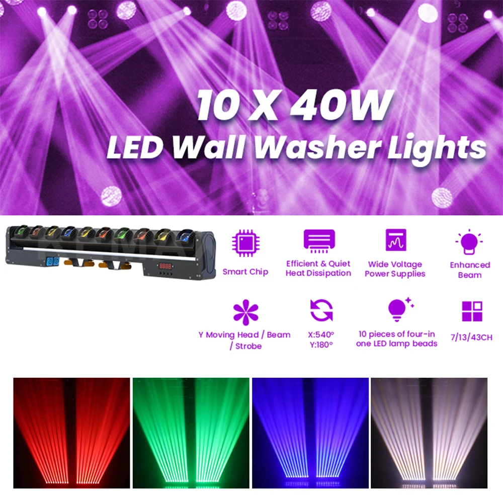 10X40W Wall Washer Light DMX512 LED Beam Moving Head Light Dj Light RGBW Disco Party Stage Effect For Club Home Bar Wedding view 2