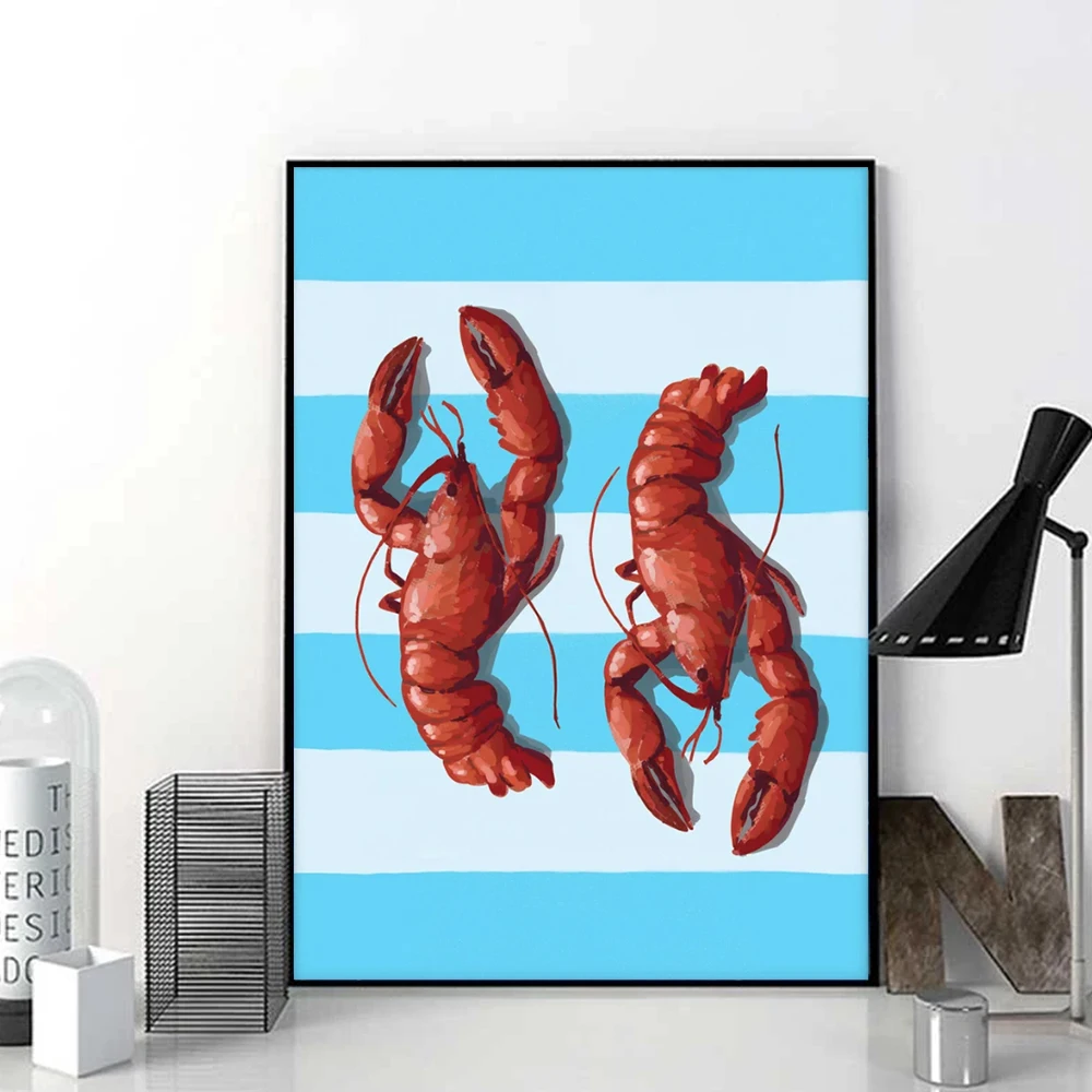 

Minimalism Lobster Canvas Painting Wall Art Nordic Sea Food Big Lobster Poster Prints For Kitchen Dining Room Home Decor Gift