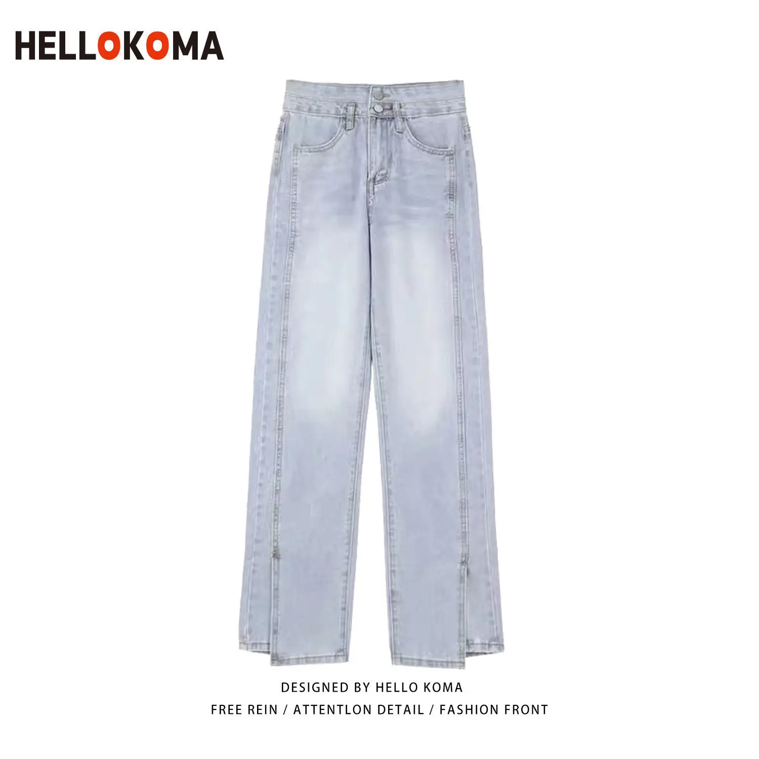 

Woman Pants Spring Split Jeans Women's Straight Loose High Waist Mopping Wide Leg Pants Female Cotton Denim Youthful Vitality