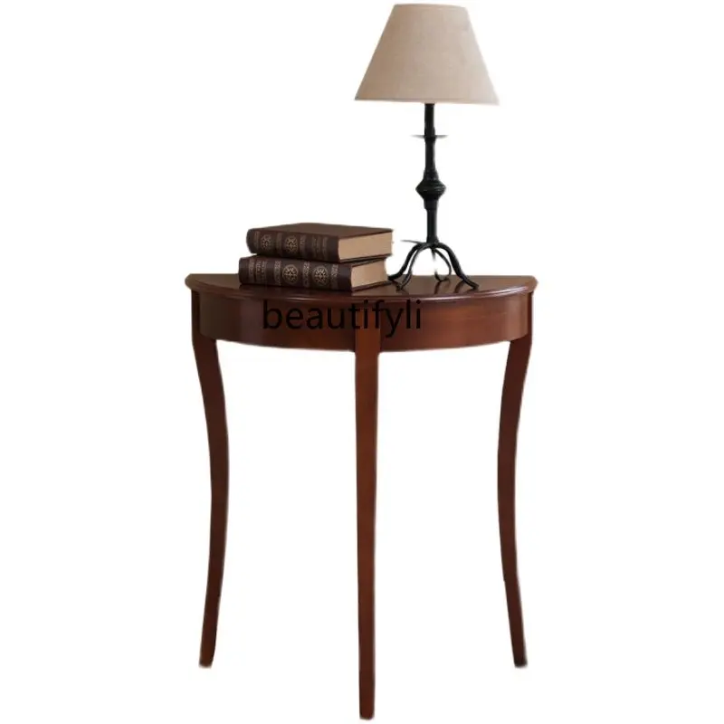 Console Tables American-Style Solid Wood Semicircle Table Console Side Table Entrance Cabinet Decoration Table