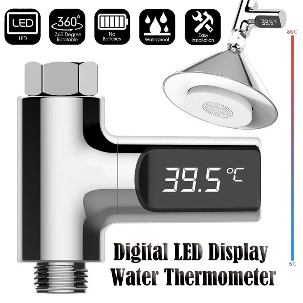 

Display Water Temperture LED Monitor Shower Temperature Self Powered Temperature Thermal Sensor Thermometer Data