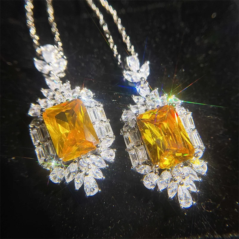 Huitan Sparkling Yellow Cubic Zirconia Necklace Women Wedding Anniversary Party Luxury Accessories Gift Trendy Jewelry Drop Ship