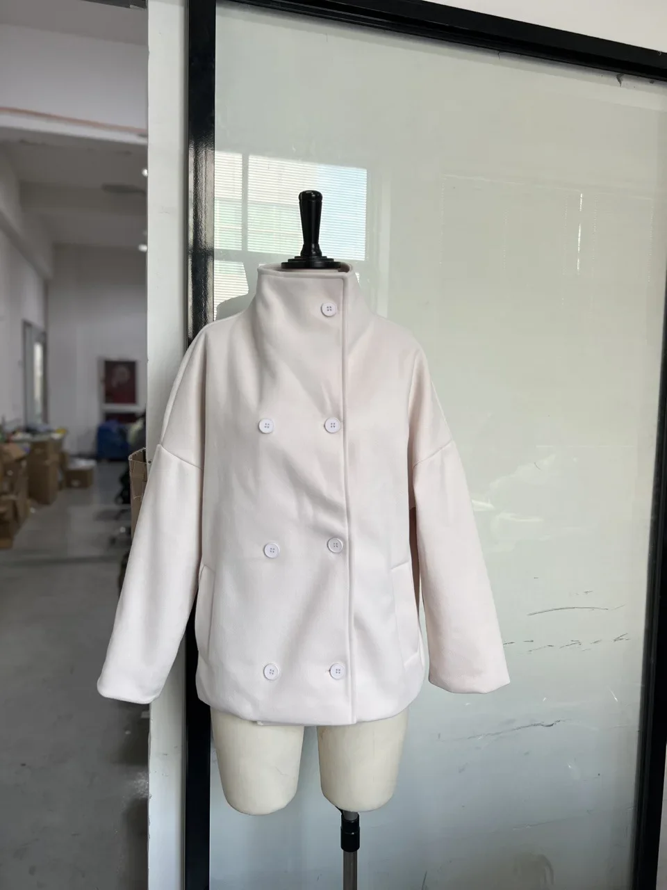 

2025 Women's Short Wool Coat Stand Collar Double Faced Elegant Cropped Jacket Minimalist Fall Outerwear