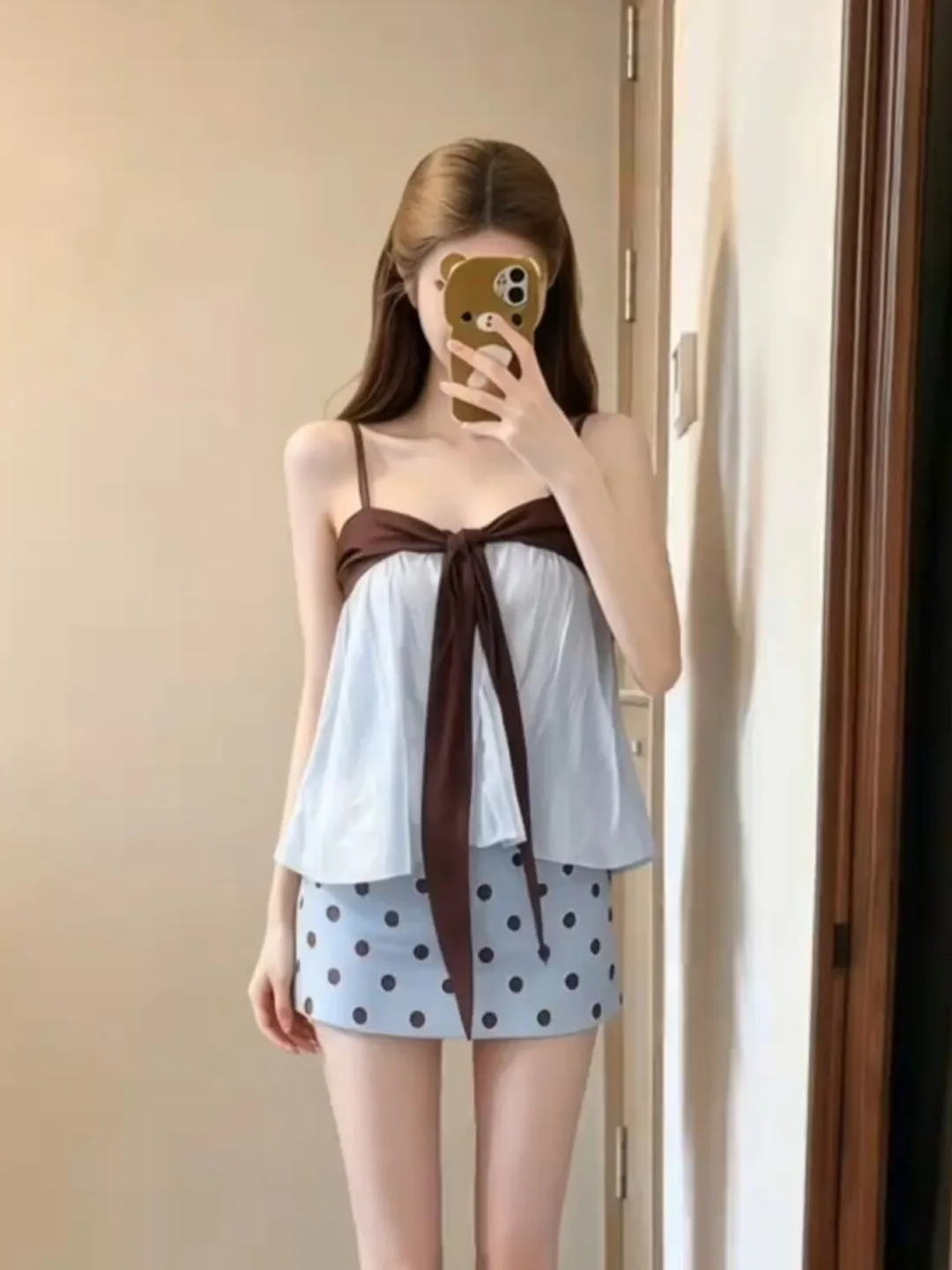 

Blue Knot Halter Top And Polka Dot Skirt Two Piece Set Women Summer Beautiful Holiday Style Fashion Set