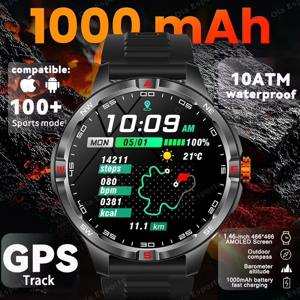 T-Rex 3 Militare 1000mAh Batteria Astuto Della Vigilanza 10ATM Impermeabile GPS Track Compassr Chiamata Bluetooth AMOLED Uomini Nuoto Sport Smartwatch