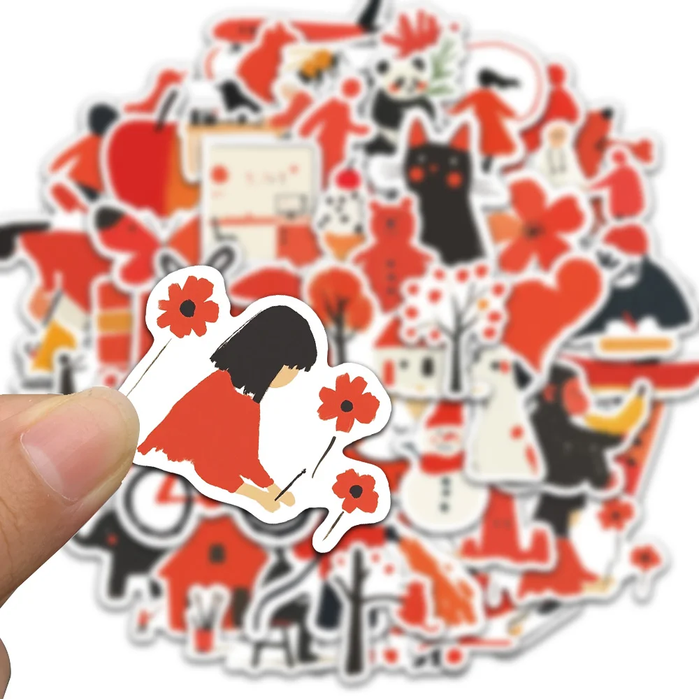 50PCS Bold Minimalist Code Red Stickers Scrapbooking Collage Material Phone Case Wall Notepad Guitar Personalized Decoration