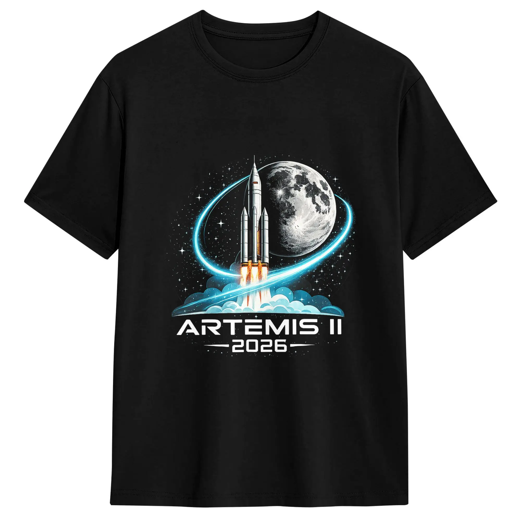 Artemis II Launch to The Moon 2026  T Shirt Men Cotton Creative T-Shirts O Neck  Tees Short Sleeve Clothes Plus Size