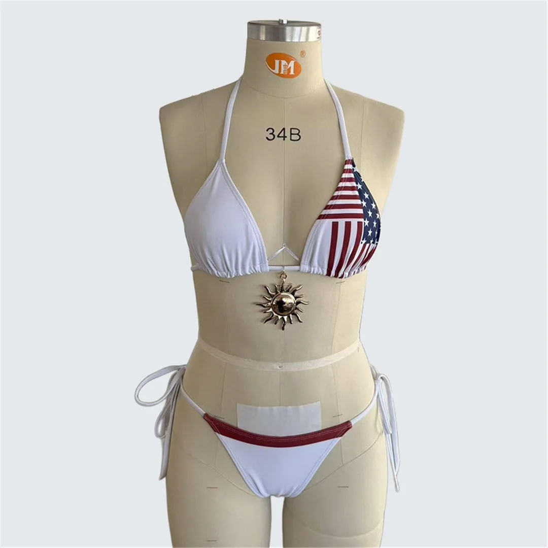 S - XXL, Bikini mit Flaggenmuster, Damen-Badebekleidung, zweiteiliges Bikini-Set, Damen-Badeanzug, Badeanzug mit Trägern, Badebekleidung, Modell V7543. – Detail 8