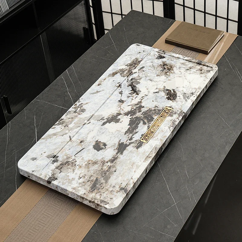 a*-Green Marble Tea Tray Coffeeware Decorative Drainage Stone Rectangle Desk Tea Tray Table Bandejas Home Decorationgs./