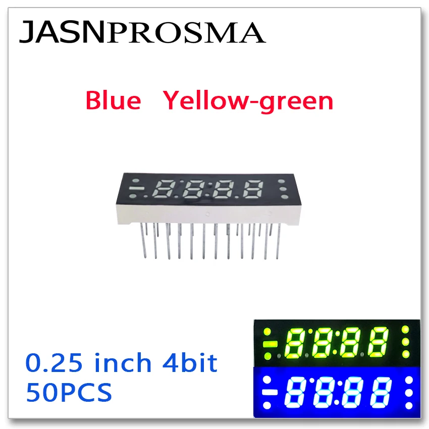 JASNPROSMA 50PCS 0.25 inch 4 bit digit Tube blue yellow green Common Cathode Anode LED Display 0.25