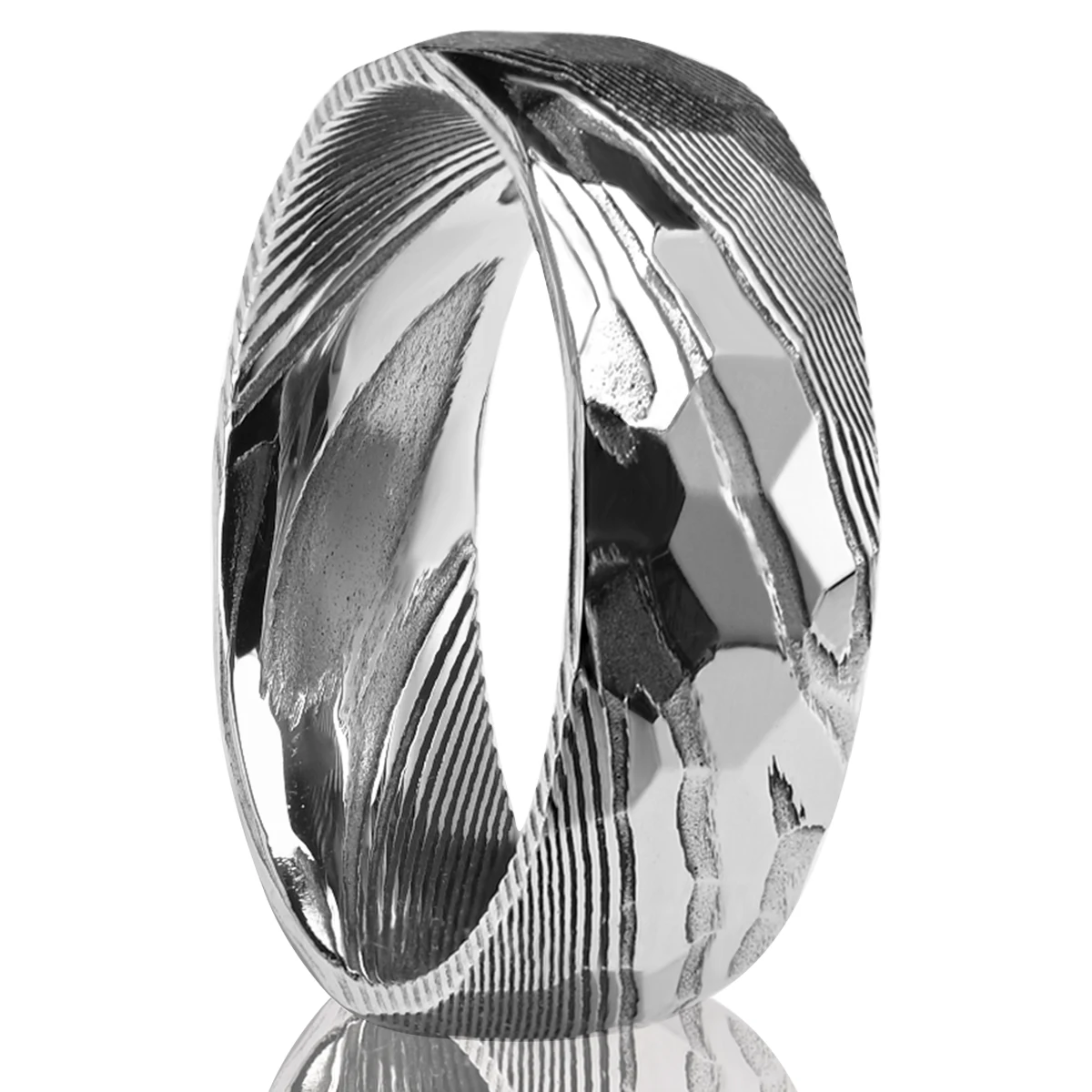 

8mm hammered curved silvery Damascus steel ring, men's wedding ring, fashion accessories, jewelry gift