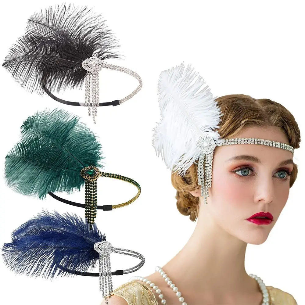 

Women Women Headpiece Rhinestone Costume Props Feather Hairband Feather Headpiece Hair Accessories 1920s Hair Band