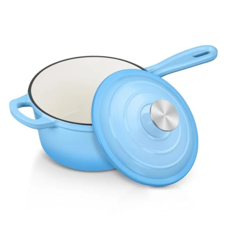 Enameled Cast Iron Sauce Pan with Lid 2 Quart Saucepan with Lid Enamel Cast Iron Dutch Oven for All Cooktops Making Pasta Sauce