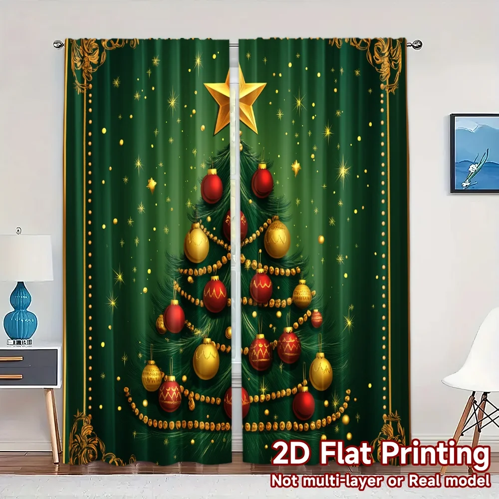2pcs,Curtains Christmas Tree Ornaments Stars_b Popular Curtains&Window Treatment Machine Washable Fabric Curtains Art Deco