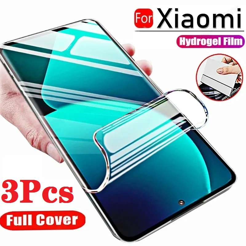 3 uds pelĂcula de hidrogel para Xiaomi Mi 14T 13T 12T 11T 10T 9T Note 10 15 Ultra 8 13 12 11 Lite 14 Pro Protector de pantalla