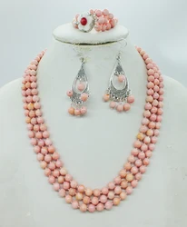 free delivery,! Classic natural pink coral necklace. Bracelet. Stud Earrings, African Bridal Wedding Set