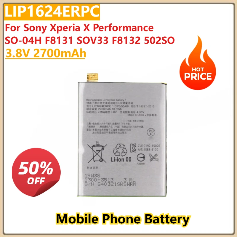 

100% New High Quality 3.8V 2700mAh LIP1624ERPC Mobile Phone Battery For Sony Xperia X Performance SO-04H SOV33 F8132 F8131 502SO
