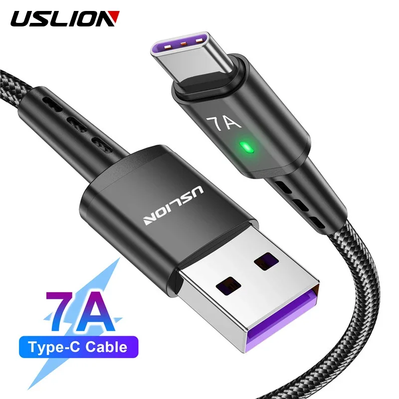 

USLION 7A Кабель для быстрой USB типа C Кабель для быстрой зарядки данных Провод для MacBook Xiaomi Samsung Кабель USB-типа C для Huawei
