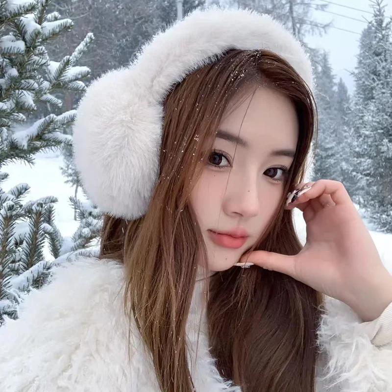 New Winter Women Imitation Rabbit Fur Plush Earmuffs, Cute Solid Color Warm And Antifreeze Foldable Earmuffs For Outdoor Sports