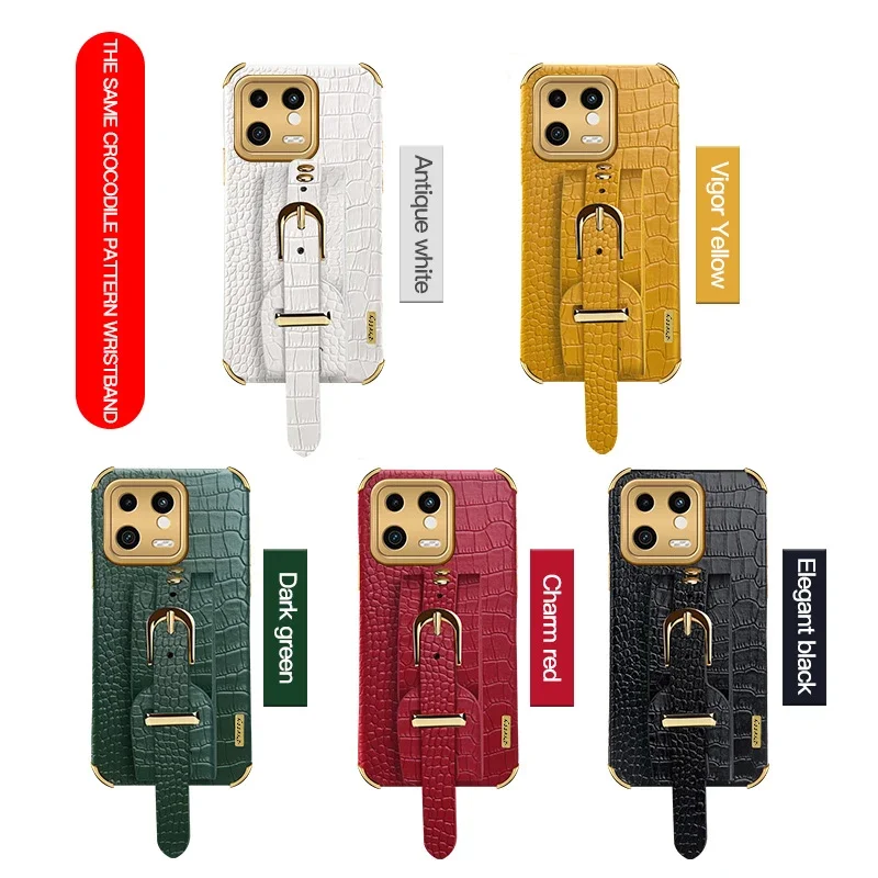 

Crocodile Texture PU Leather Phone Case For XiaoMi 12X 14 11T 13 Lite 12S Ultra Wrist Strap Stand Holder Soft Phone Cover Cases