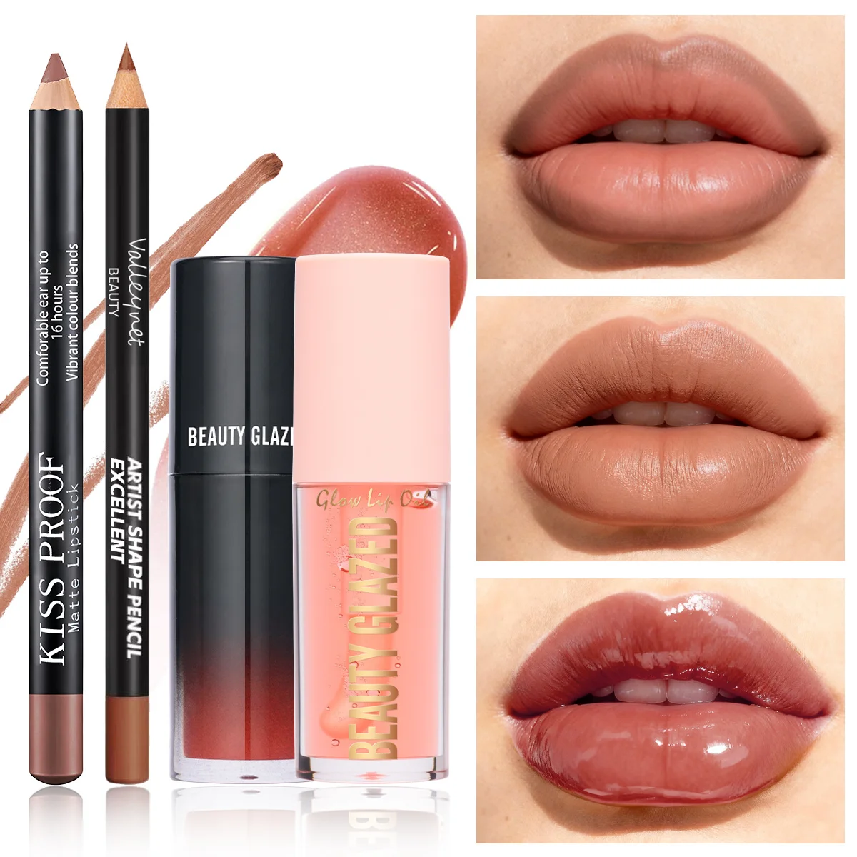 4 pz/set Velluto Lip Combo Set Matte Lip Liner Rossetto Olio per labbra Nude Lip Gloss A lunga durata Impermeabile Lip Look Trucco labbra
