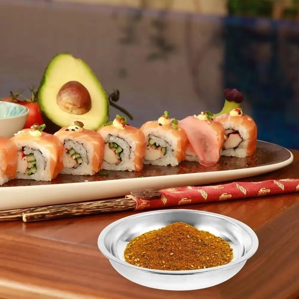 Small Round Stainless Steel Dipping Plates Stainless Steel Material Multi-Size Available Round Sauce Dishes