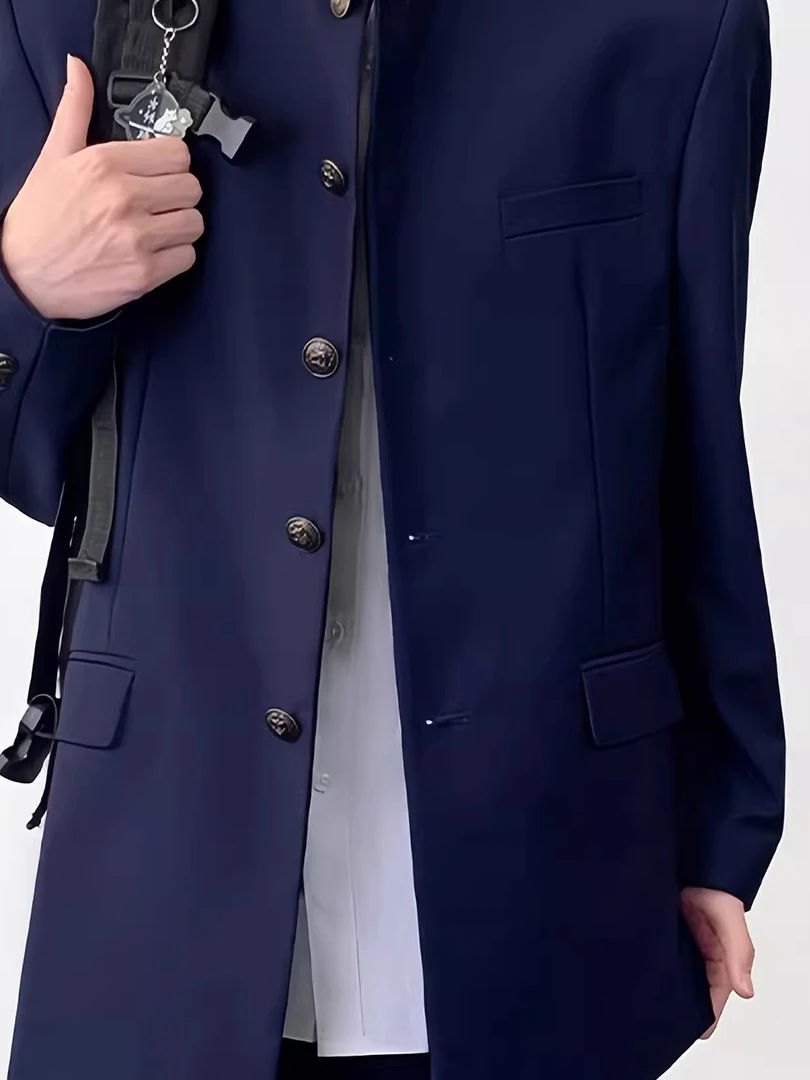 

Новый мужской пиджак в китайском стиле, большие размеры, с воротником-стойкой, приталенный, повседневный, весна-осень, молодежный, модный, с длинным рукавом, на одной пуговице