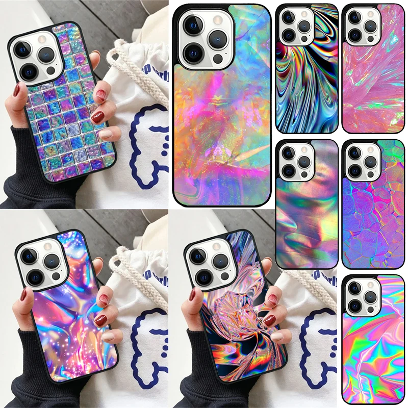 Holographic Iridescent Phone Case for iPhone 16 15 14 12 13 mini PLUS X XS XR 11 PRO MAX Cover Fundas Shell