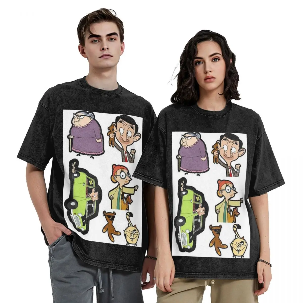 Mr. Bean Cartoon (16) Washed T Shirts Harajuku Short Sleeve Hip Hop T-Shirt Streetwear Tops Tees for Men Women