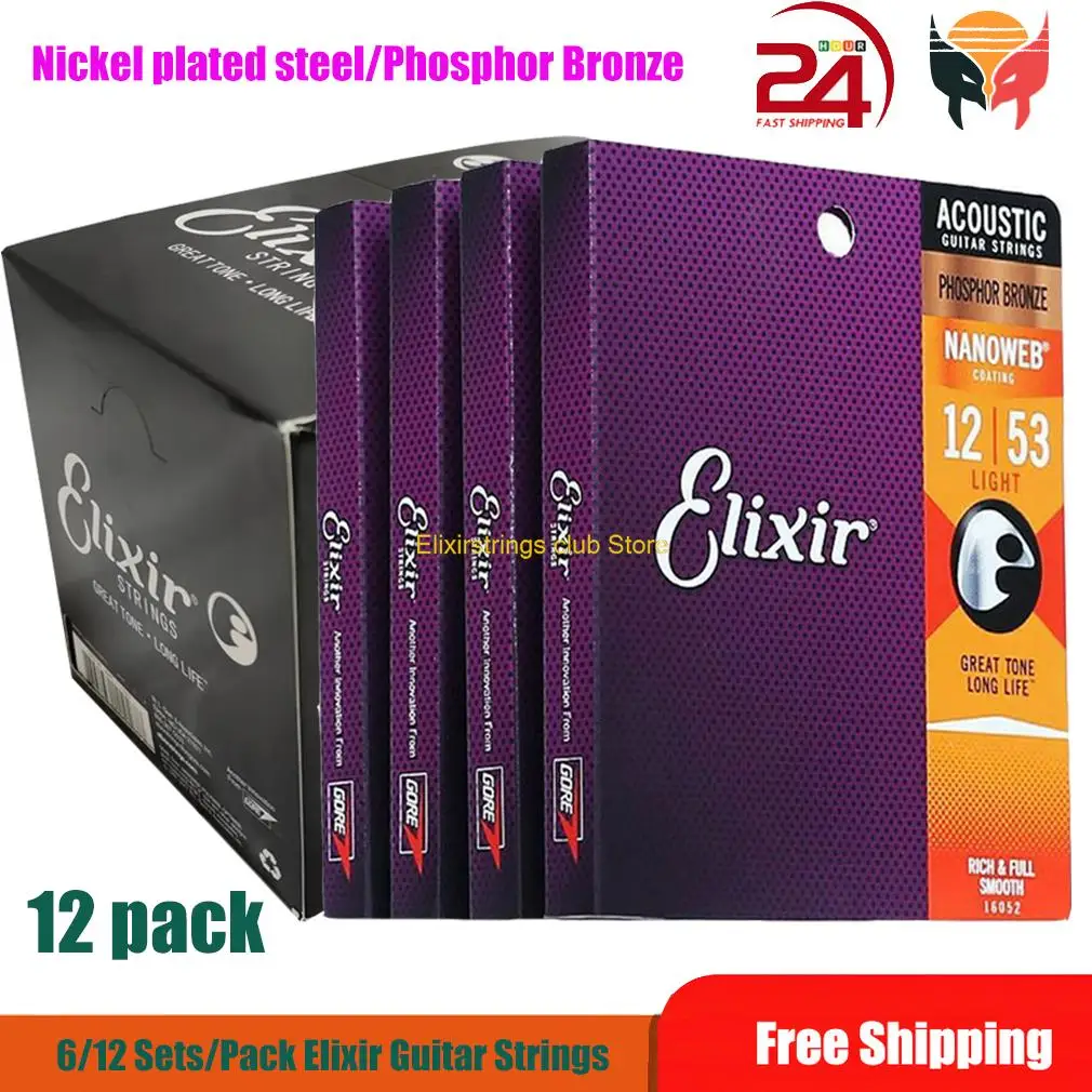 6/12 Set/Box Guitar Strings Acoustic Anti-Rust 11052 16027 Phosphor 80/20Bronze Nickel Electric Guitar Accessories Free shipping