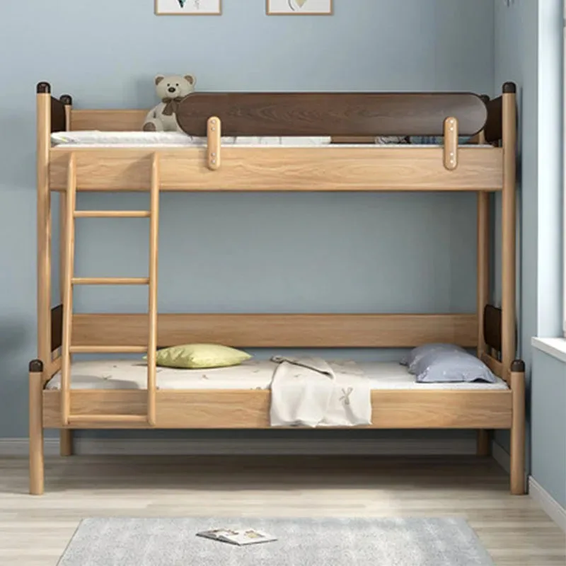 All Solid Wood Children's Bed, Ash Wood Bunk Bed with Guardrail Simple Upper and Lower Bunk Boys and Girls Nordic Mother and Chi