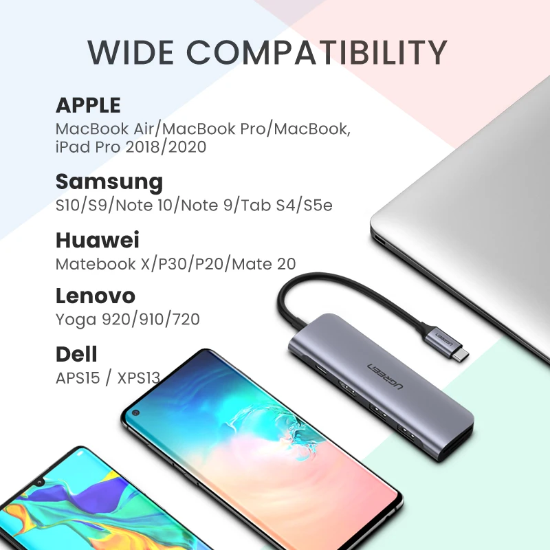 UGREEN USB C 허브 멀티 USB 3.0 허브 HDMI 어댑터 MacBook Pro 용 Huawei 30 USB-C 3.1 분배기 포트 유형 C 허브