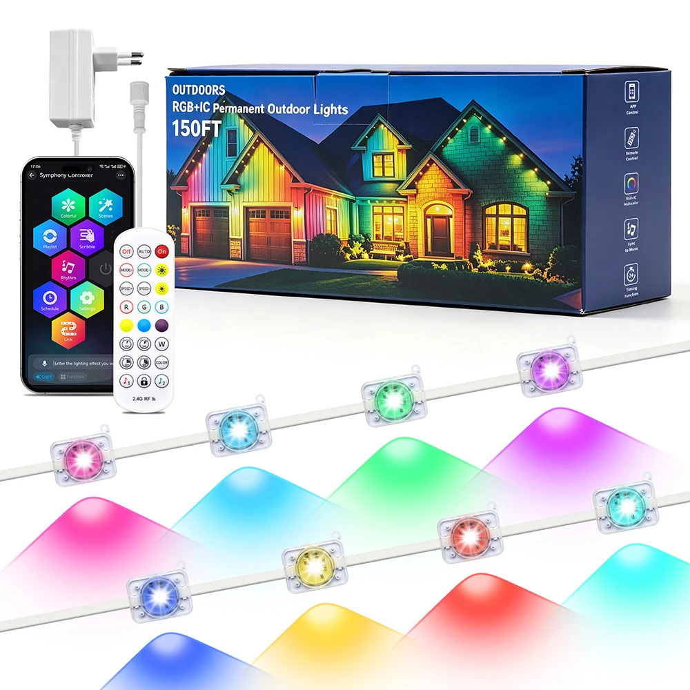 ip67防水対応-rgb-ic-led-屋根裏照明-15m、30m、60m、150m、180m、bluetooth音楽タイマー、アプリ制御、eu-us-ukプラグ、クリスマスデコレーション