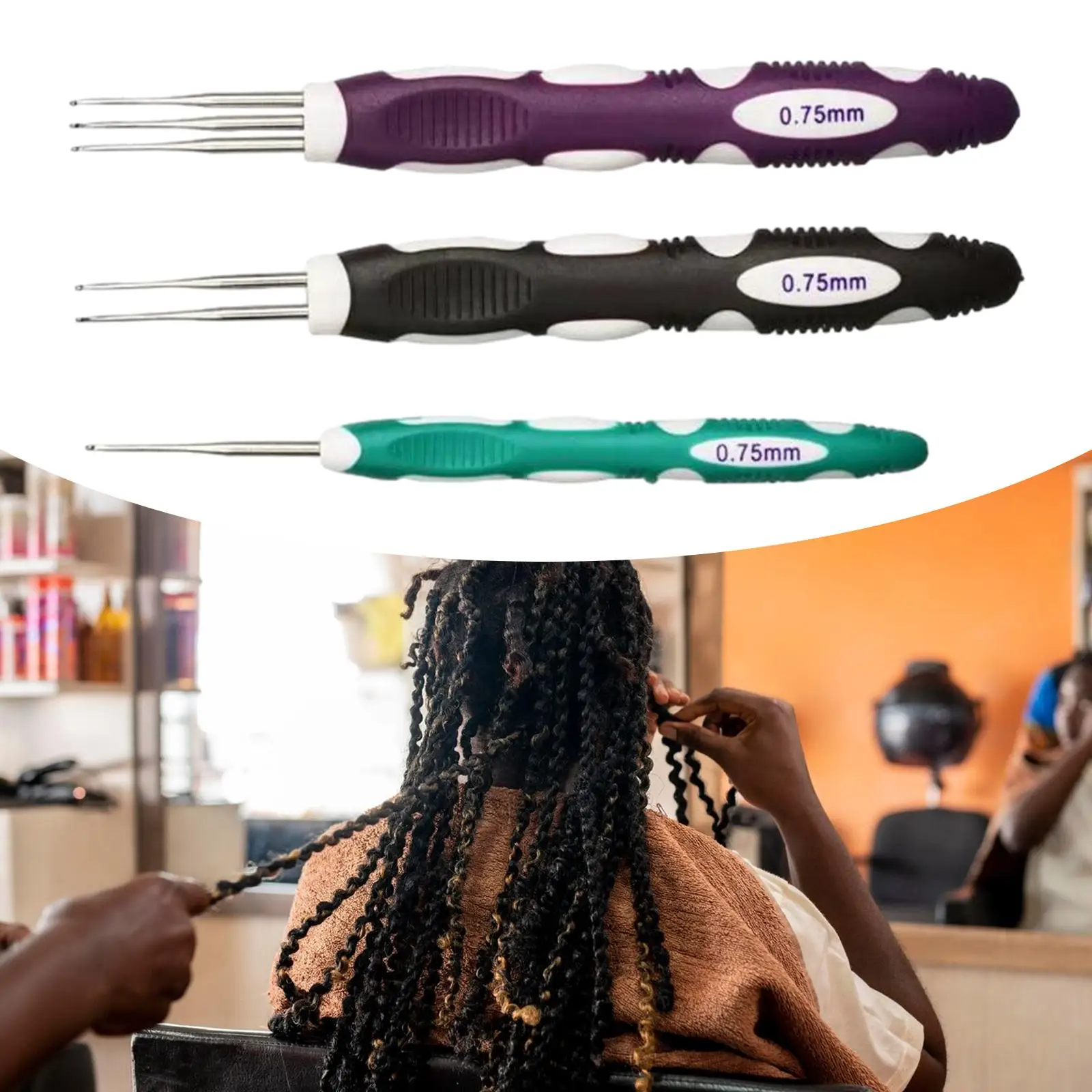 3Pcs Dreadlock Crochet Hooks Tool 1 Hook 2 Hook 3 Hooks for Braid Craft 0.75mm Hair Extensions Crochet Weaving Pin Hair Weaving