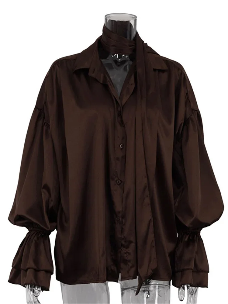 Fashion Satin Loose Shirts Top For Women Long Sleeve Lapel Patchwork Commute Summer 2025 New Vintage Inner Shirts Female