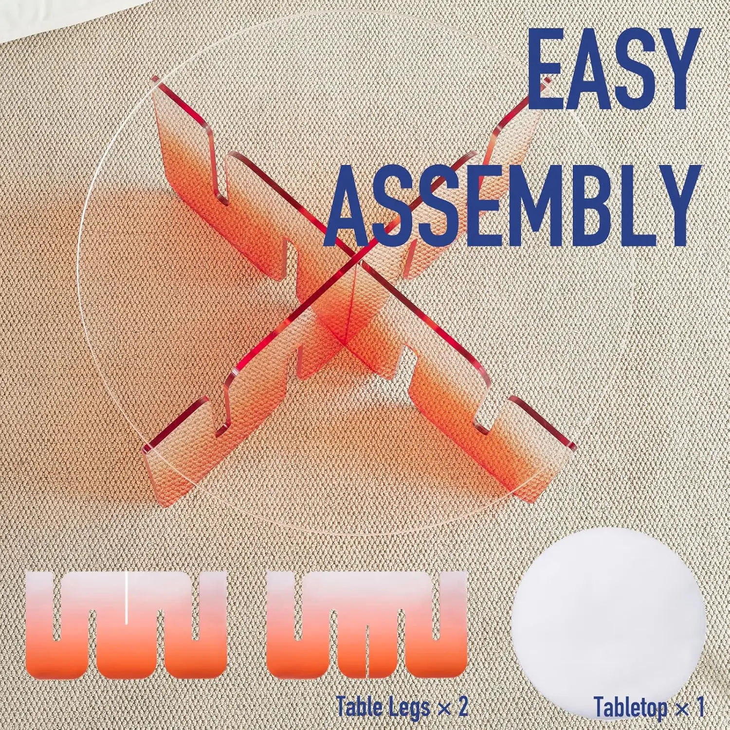 Acrylic Coffee Table – 31 x 16 Inches Coffee Table with Clear Round Top & Gradient Legs – Ultrathick Modern Round Table – Red