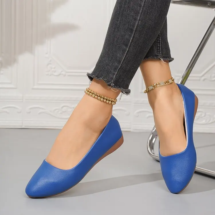 Einfarbige Ballerinas für Damen mit spitzer Zehenpartie, leicht und bequem, zum Hineinschlüpfen, für Alltag, Büro, Schule und Reisen – Detail 2