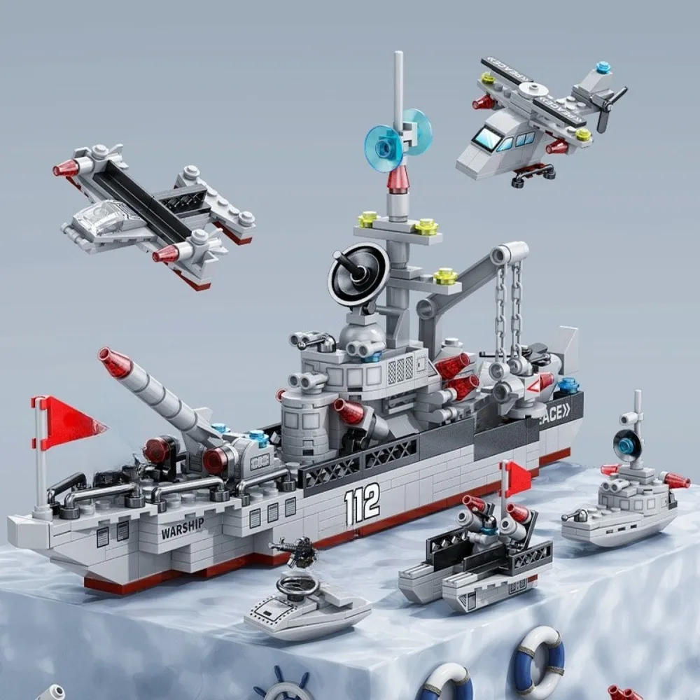 

MOC Aircraft Carrier Ship Building Blocks Fighter Plane Artillery Warship Bricks Kits Model Toy Christmas Gifts for Children