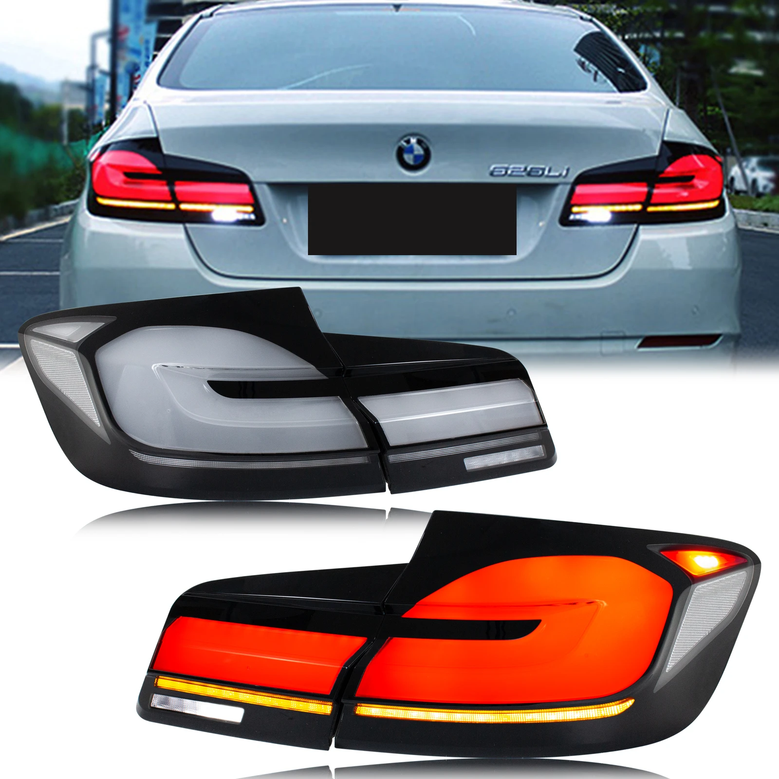 

Светодиодные задние фонари в сборе для BMW F10 M5 5-Series Saloon 2009-2016, последовательный поворотник, динамическая анимация, белые задние фонари в сборе