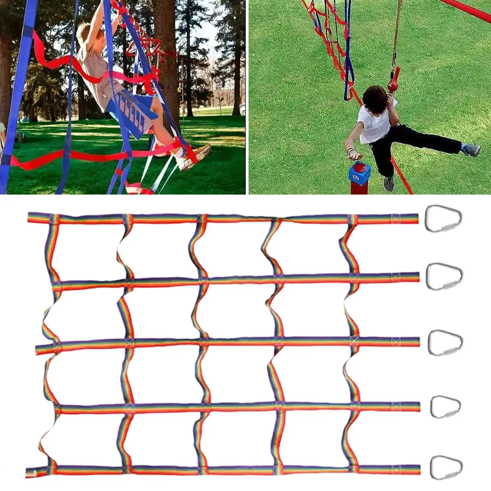 Kids Climbing Net Rainbow Rope Ladder for Outdoor Playset Nylon Mesh Cargo Net for Tree House Swing Set Jungle Gym Accessories