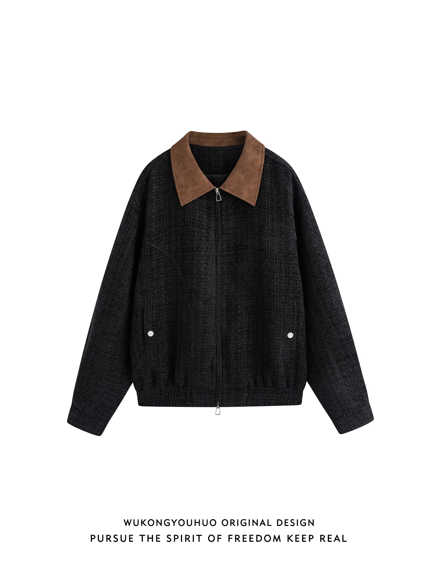 

Retro Contrast Color Workwear Jaet Loose Fit Turn-down Collar ex Spring Autumn Casual Outerwear for Men And Women