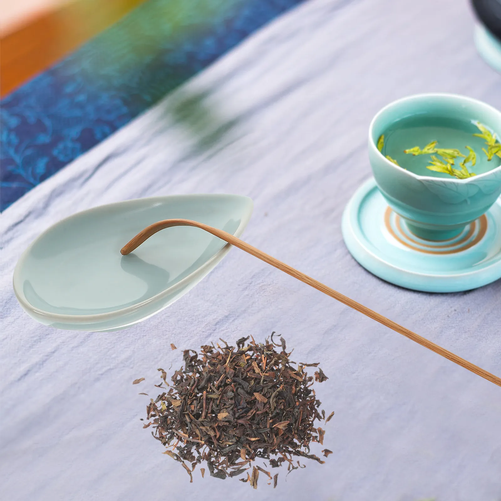 1Set Ceramic Tea Spoon Smooth Edges Safe Functional Tea Leaf Scoop Powder Sugar Spice Scooper Grain Scoop Coffee Bean Plate