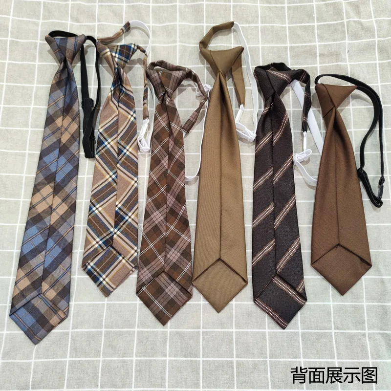 Brown coffee, khaki, earthy yellow, checkered stripes, casual free knotting, tie, photography props, graduation photos