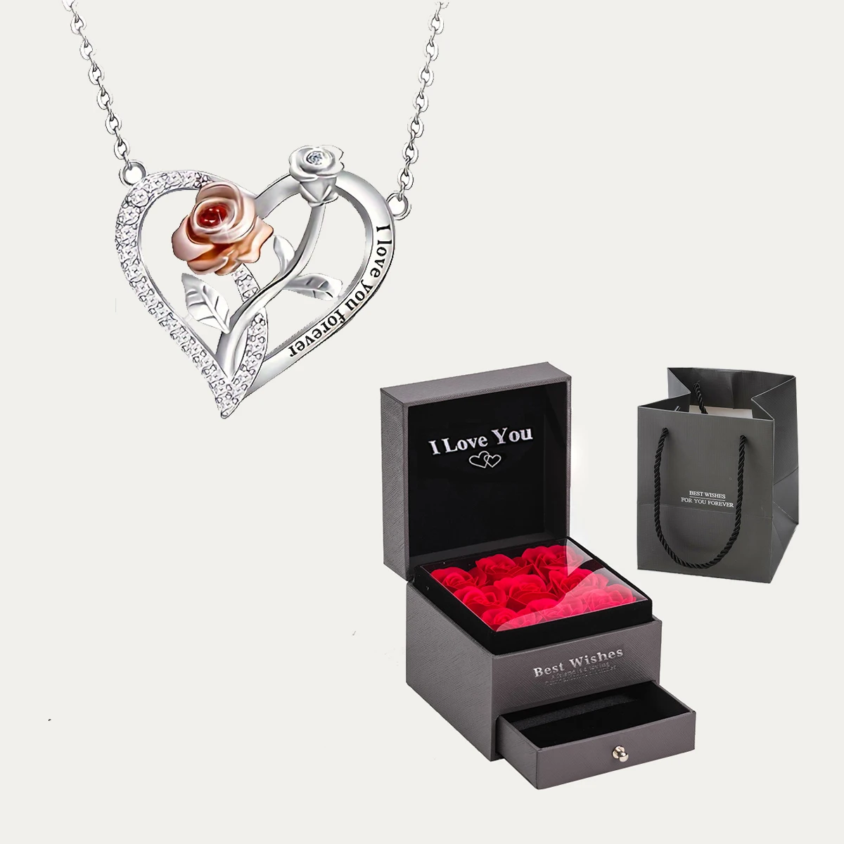 I Love You Forever Pendant Necklace With Rose Gift Box For Girlfriend Mother Birthday Romantic Gift 2024 New Fashion Jewelry