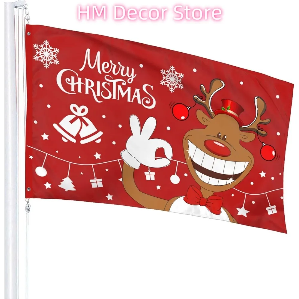 عيد الميلاد الغزلان العلم 3x5 قدم في الهواء الطلق داخلي مع جروميت عيد ميلاد سعيد أعلام مضحك لطيف الرنة عيد الميلاد العلم حديقة ساحة راية دي #2