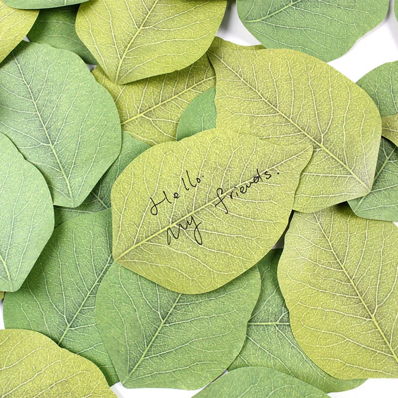 50 Sheets/Pad Creative Green Leaf Shaped Sticky Notepad, Photo Wall Refrigerator Decoration Sticker, Novelty Memo Note Pad for H image 4