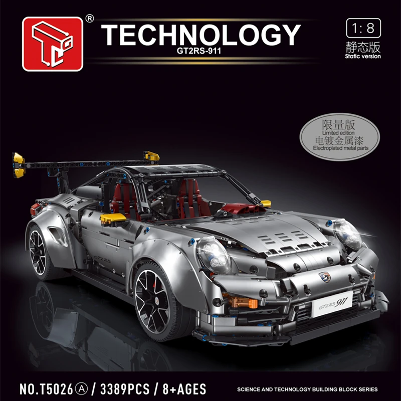 

With Motor T5026 3389Pcs High-Tech Super Sport Racing Car Model 1:8 Classic Building Block Bricks Toys Kids Gifts T5026A T5026B